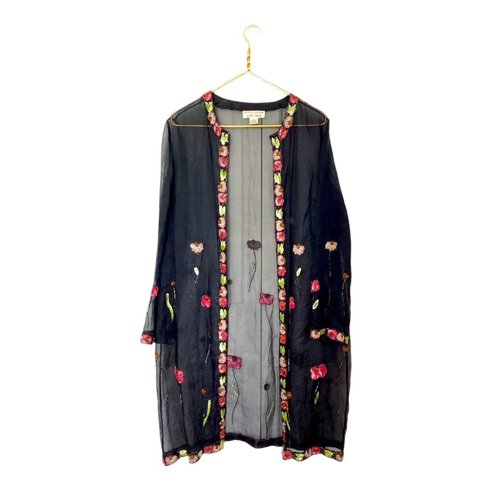 Chetta B  Sherrie Bloom & Peter Noviello Sheer Floral Beeded 100% Sil kShawl 10